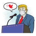 Donald Trump Wearing Anti Corona Virus Coronavirus Covid-19 Mask Speech Campaign Tweets Cartoon Vector Illustration. Washington, A