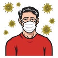 Man Wearing Face Mask Anti Coronavirus Covid-19 Virus Cartoon Illustration