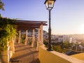 Jardim da Cerca da Graca in Lisbon with Sao Jorge Castle in the Royalty Free Stock Photo