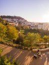 Jardim da Cerca da Graca in Lisbon with Sao Jorge Castle in the Royalty Free Stock Photo