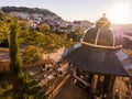 Jardim da Cerca da Graca in Lisbon with Sao Jorge Castle in the Royalty Free Stock Photo