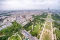 Jardin de la Tour Eiffel. Aerial overhead view of Champ de Mars and Eiffel Tower gardens in Paris, France