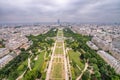 Jardin de la Tour Eiffel. Aerial overhead view of Champ de Mars and Eiffel Tower gardens in Paris, France