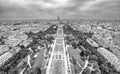 Jardin de la Tour Eiffel. Aerial overhead view of Champ de Mars and Eiffel Tower gardens in Paris, France