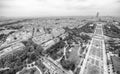 Jardin de la Tour Eiffel. Aerial overhead view of Champ de Mars and Eiffel Tower gardens in Paris, France