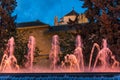 Jardines de Triunfo and fountain of colors at night, Granada, Spain