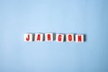 Jargon - word from wooden blocks, special words and phrases jargon concept, top view on blue background