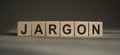 Jargon word written on wooden blocks on gray background