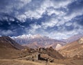 Jarkot village and Himalaya mountain landscape on Annapurna Circuit Trek, Nepal Royalty Free Stock Photo