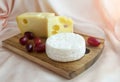 Jarlsberg Cheese with Camembert Cheese and grapes Royalty Free Stock Photo