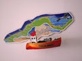 Jaroslawiec boat and polish baltic sea map magnet on white board - good memories from Poland