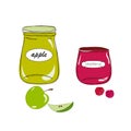 Jars with apple and raspberry jams Royalty Free Stock Photo