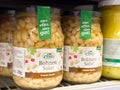Jars of bohnen salat on shelf with alles efko alles gut labels Royalty Free Stock Photo