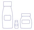 Jars, bottles and containers of different shapes. They are used for drinking, in cosmetics and in medicine.