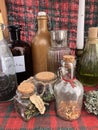 Jars and bottles with herbs and potions