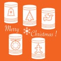 Jars with Christmas and New Year tags: ÃÂhristmas tree, bell, bi