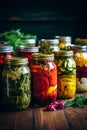 Jars with different preservations. Selective focus. Royalty Free Stock Photo
