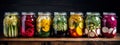 Jars with different preservations. Selective focus. Royalty Free Stock Photo