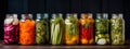 Jars with different preservations. Selective focus. Royalty Free Stock Photo