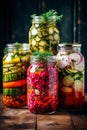 Jars with different preservations. Selective focus. Royalty Free Stock Photo