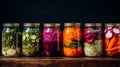 Jars with different preservations. Selective focus. Royalty Free Stock Photo