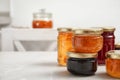 Jars with different sweet jam