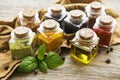 Jars with dried herbs, spices Royalty Free Stock Photo