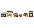 Jars flat icons with jams and honey. Preserves in a row