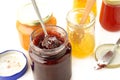 Jars of fruity jam Royalty Free Stock Photo