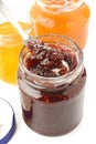 Jars of fruity jam Royalty Free Stock Photo
