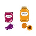 Jars with grape and apricot jams Royalty Free Stock Photo