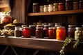 jars with homemade jam in a cozy pantry