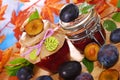 Jars with homemade plum jam Royalty Free Stock Photo