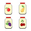 Jars of jam juice or jam. Banks with fruit on a transparent background. Vector