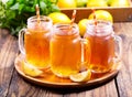 Jars of lemon ice tea Royalty Free Stock Photo