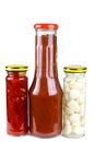 Jars with marinated piquant vegetables Royalty Free Stock Photo