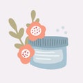 Jars of natural Organic Cosmetic. Herbal products with flowers and leaves