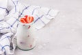 Jars of natural white yogurt decorated with fresh strawberry and mint. Healthy eating Royalty Free Stock Photo