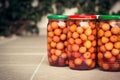 Jars of organic homemade Preserved Cherries