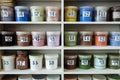 Jars with paints on the shelves Royalty Free Stock Photo