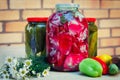 Jars of pickled vegetables Royalty Free Stock Photo