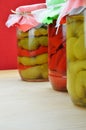 Jars of preserved peppers Royalty Free Stock Photo