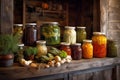 jars of preserved vegetables with rustic background