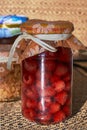 Jars with raspberries