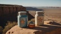 Star-Decorated Jars on Desert Rock Cliff Royalty Free Stock Photo