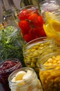 Jars with various preserved food