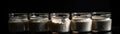 Jars Of Yogurton Black Background Wde Panoramic. Generative AI Royalty Free Stock Photo