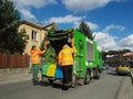 Jaslo, Poland - sept 09 2018: Collection and transportation of domestic garbage by municipal service employees. Control of the eco