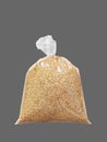 Jasmine Brown Rice in Plastic Clear Bag on Gray Background, Clipping Path