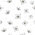 Jasmine flowers on white background. Vector handwork illustration. Drawing of blooming white jasmine. Seamless pattern with jasmin